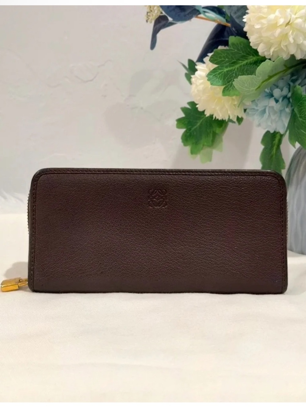Loewe Anagram Long Zippy Wallet In Dark Brown Calf Leather